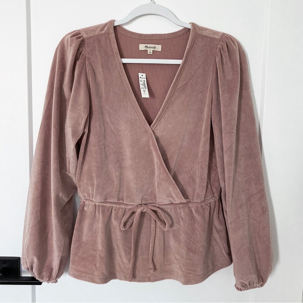 NWT Madewell Women's Dusty Pink Corduroy Wrap Blouse